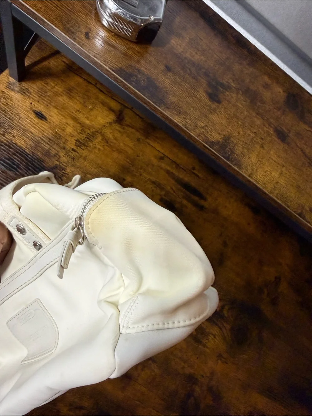 Coach Leatherware White Nylon Leather Trim Satchel Handbag Hampton / Soho series